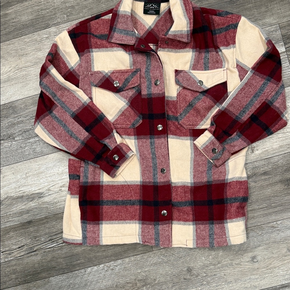HFX Plaid oversized Button-Down Shirt in Red, Beige, and Gray